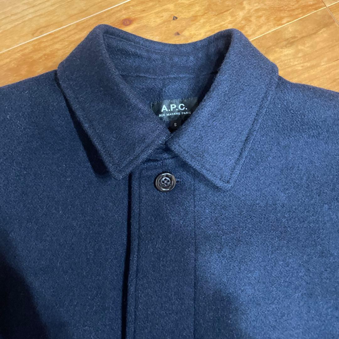 A.P.C. メンズ ステンカラーコート ネイビー Sサイズ　フランス製生地
