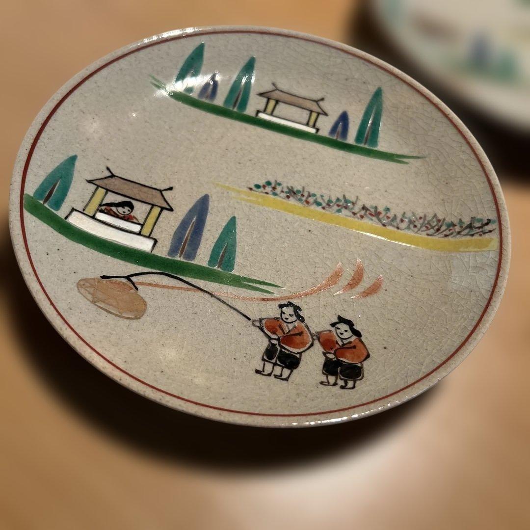 香柏窯　赤虜焼　尾西樂斎　奈良絵皿　銘々皿大小10枚セット　ヴィンテージ陶器