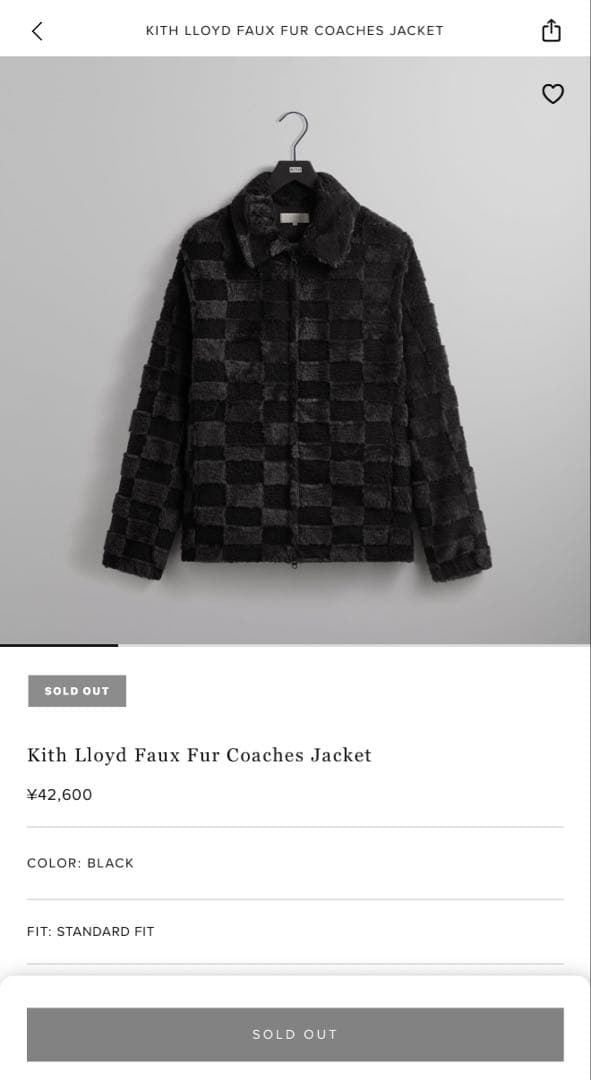 完売品Kith Lloyd Faux Fur Coaches Jacket XL