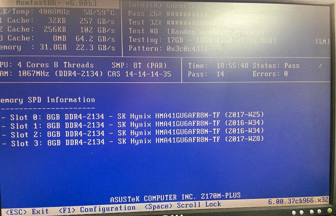 メモリ 8GB×4枚=32GB DDR4-2133 SKhynix製 動作保証