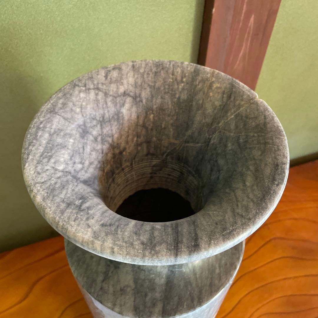 石製 山水画彫刻 フラスコ型花瓶