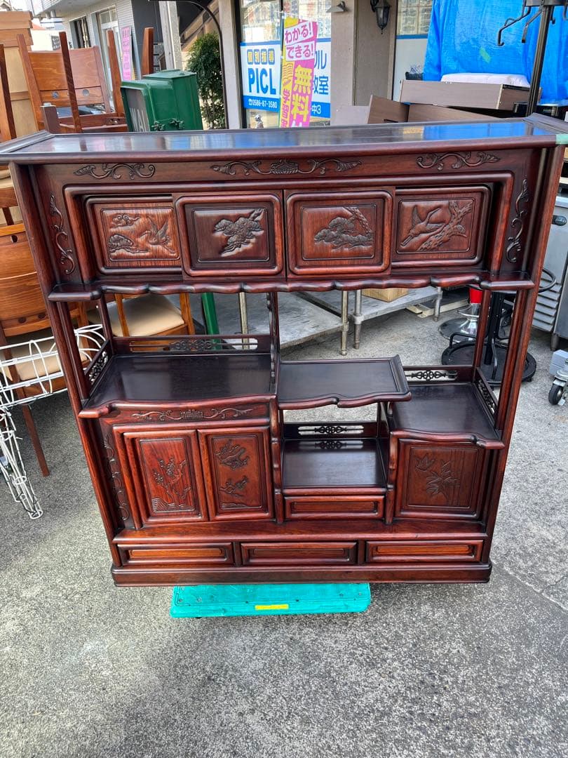 愛知岐阜/送料込★高級 花梨　収納棚 骨董品 飾り棚 茶箪笥 唐木 幅121㎝