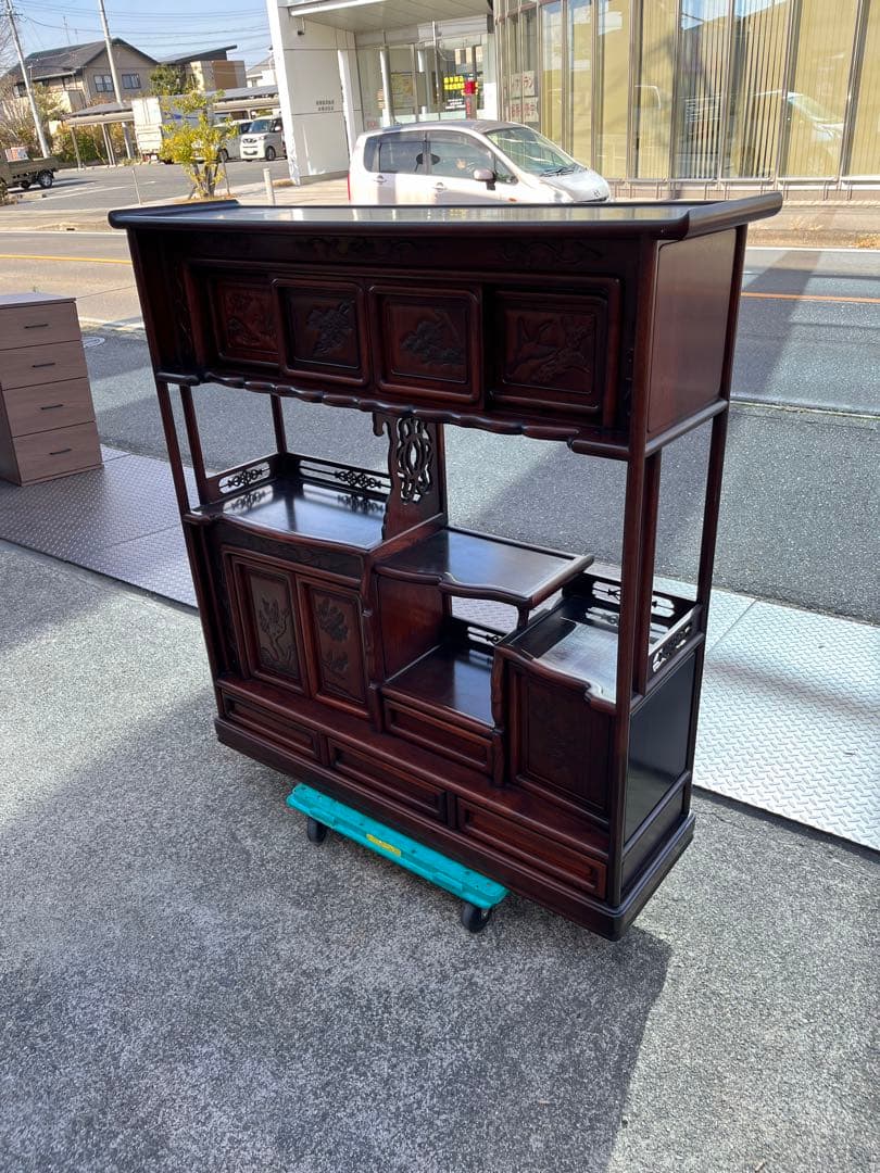 愛知岐阜/送料込★高級 花梨　収納棚 骨董品 飾り棚 茶箪笥 唐木 幅121㎝