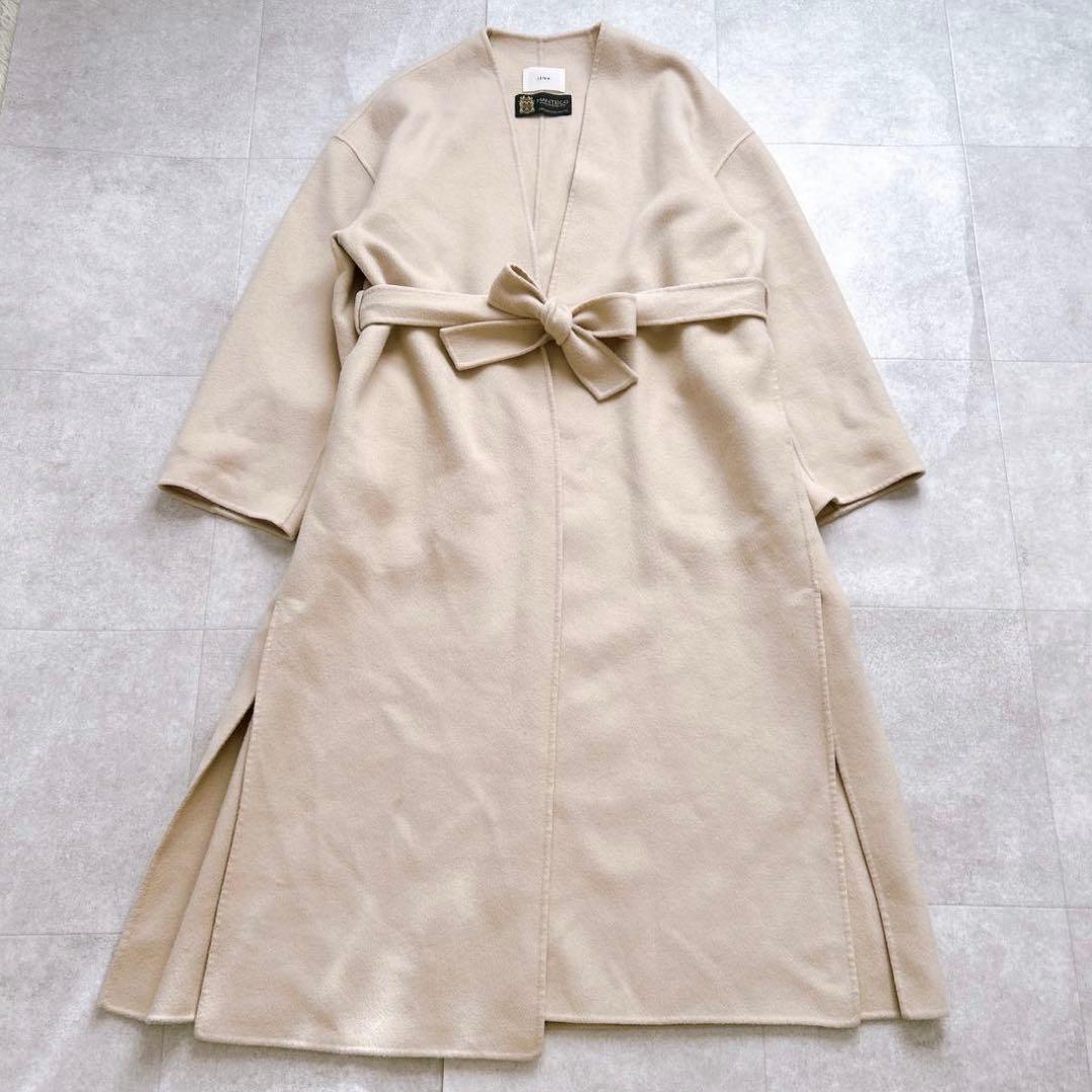 イエナ マンテコ ダブルフェイス リバーコート ベルト ベージュ ロング ウール