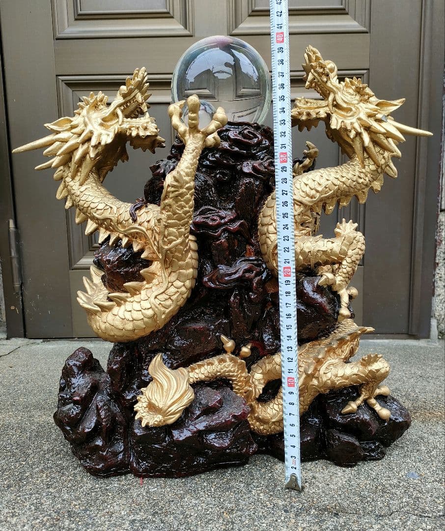 風水　山水龍　双龍（特大）42cm 置物