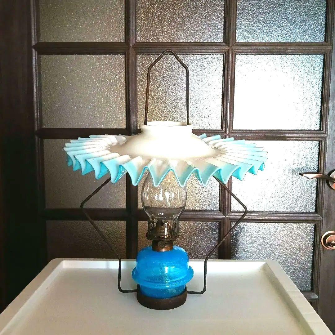 アンティーク吊りオイルランプ　　スカイブルー