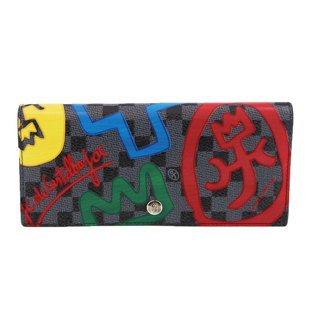 新品カステルバジャックCASTEL BAJAC長財布クラー黒レザー　カラフル被せ