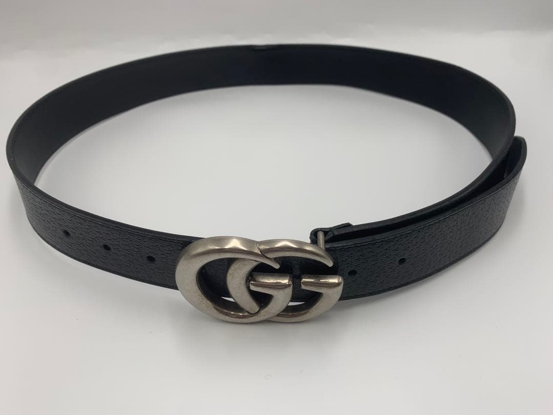 【美品】GUCCI グッチ　ダブルG ワイド ベルト ブラック　シルバー P55