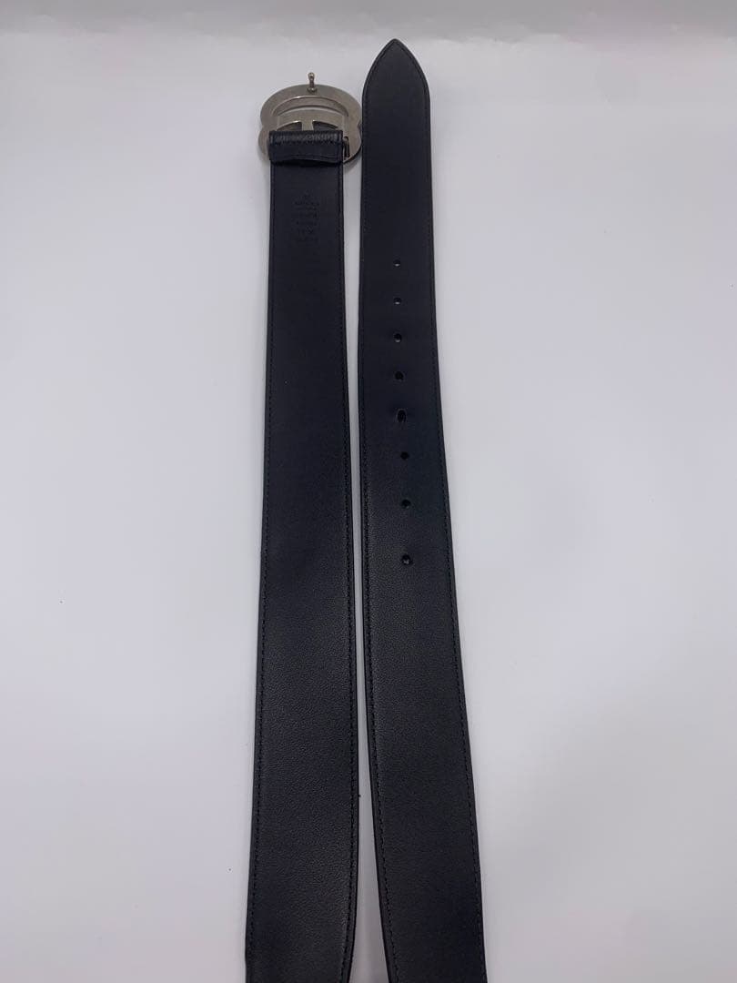 【美品】GUCCI グッチ　ダブルG ワイド ベルト ブラック　シルバー P55