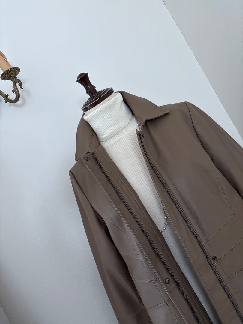 【美品】レリアン　ロシャス　ラムレザー　レザー　コート　高級　ブラウン　9号