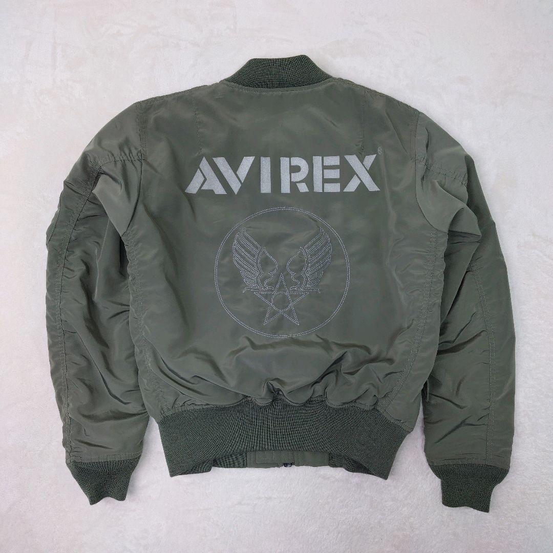 【極美品】 AVIREX フライトジャケット MA-1 カーキ 刺繍ロゴ M