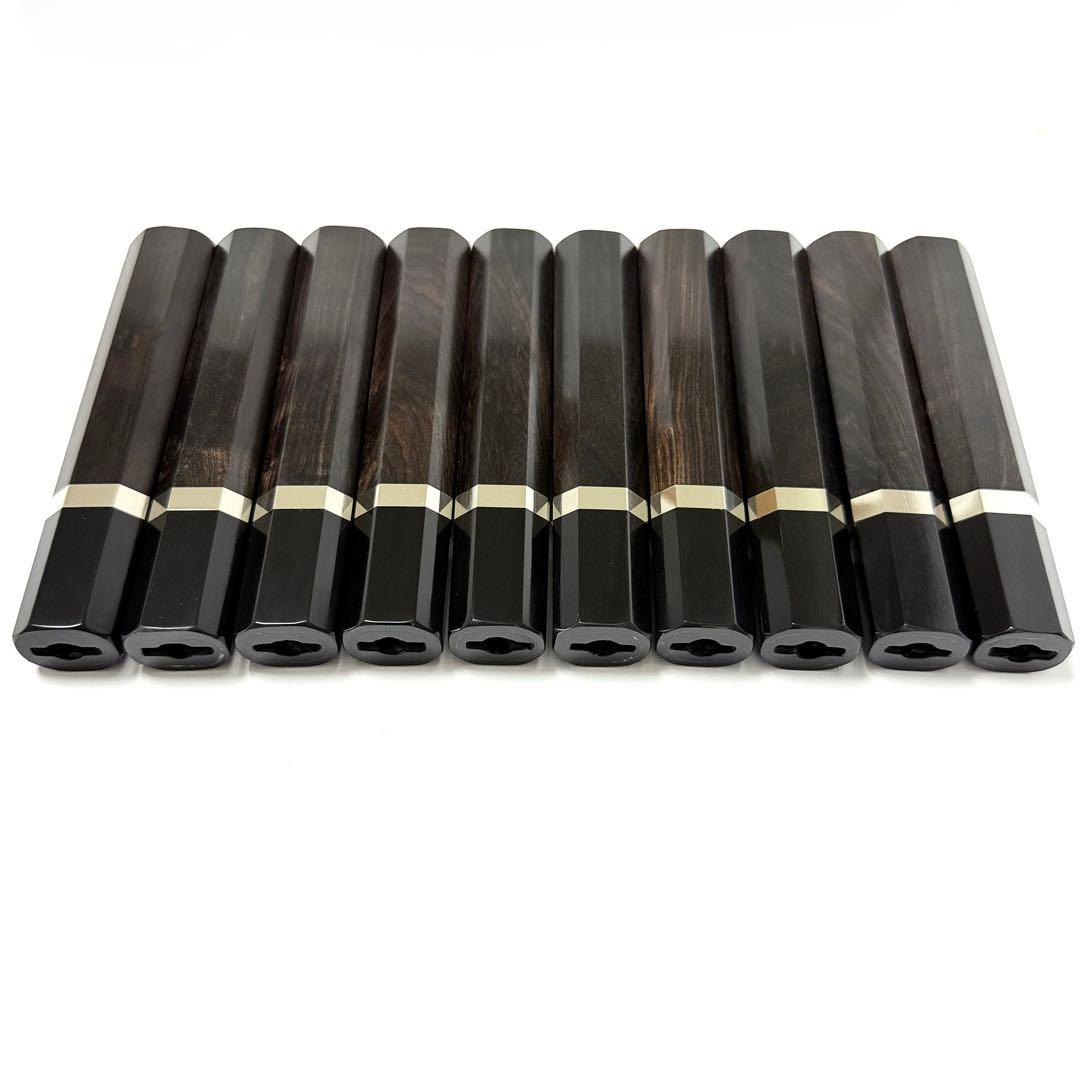 10本セット 銀巻 黒水牛角 牛刀270 手作り 包丁の柄 牛刀9寸 黒檀八角柄