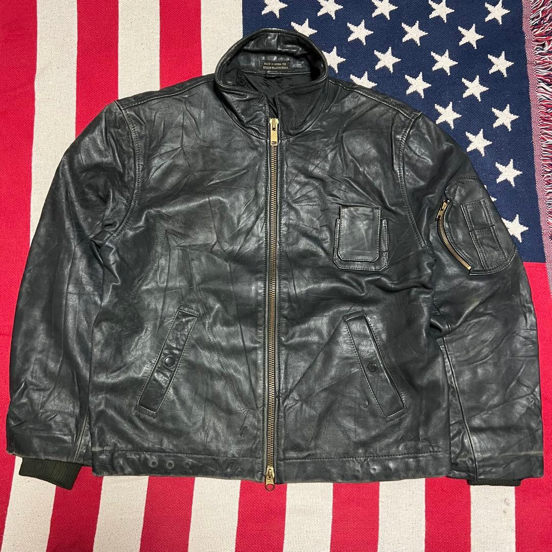 韓国製 80s 民間品 フランス軍パイロット レザージャケット ダブルジップ