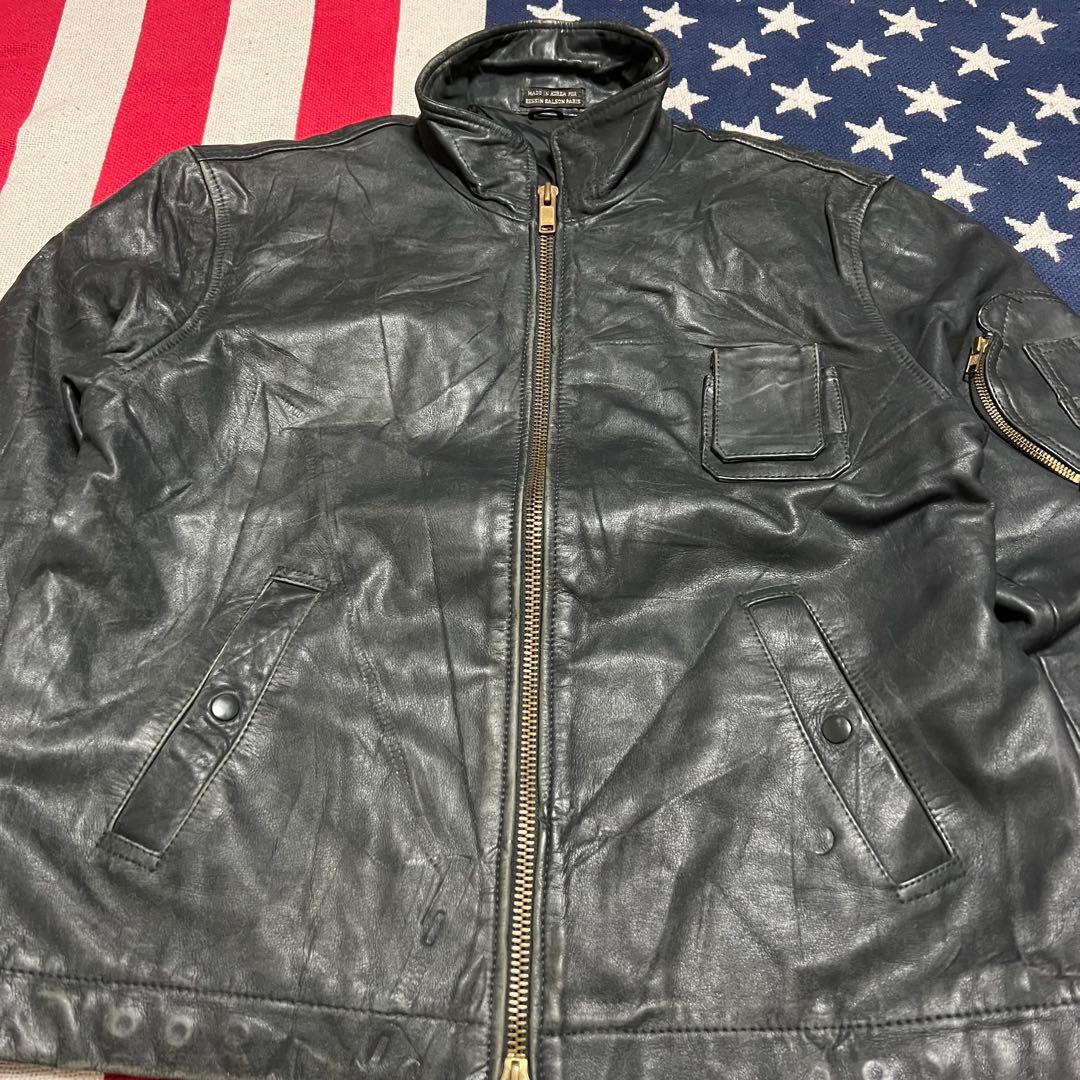 韓国製 80s 民間品 フランス軍パイロット レザージャケット ダブルジップ
