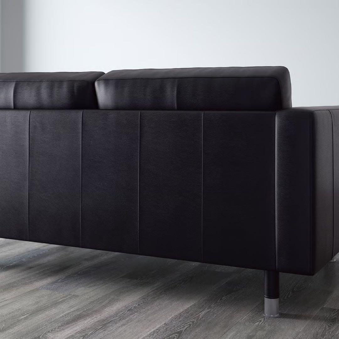 IKEA イケア LANDSKRONA 黒合成皮革 カウチソファ オットマン付き