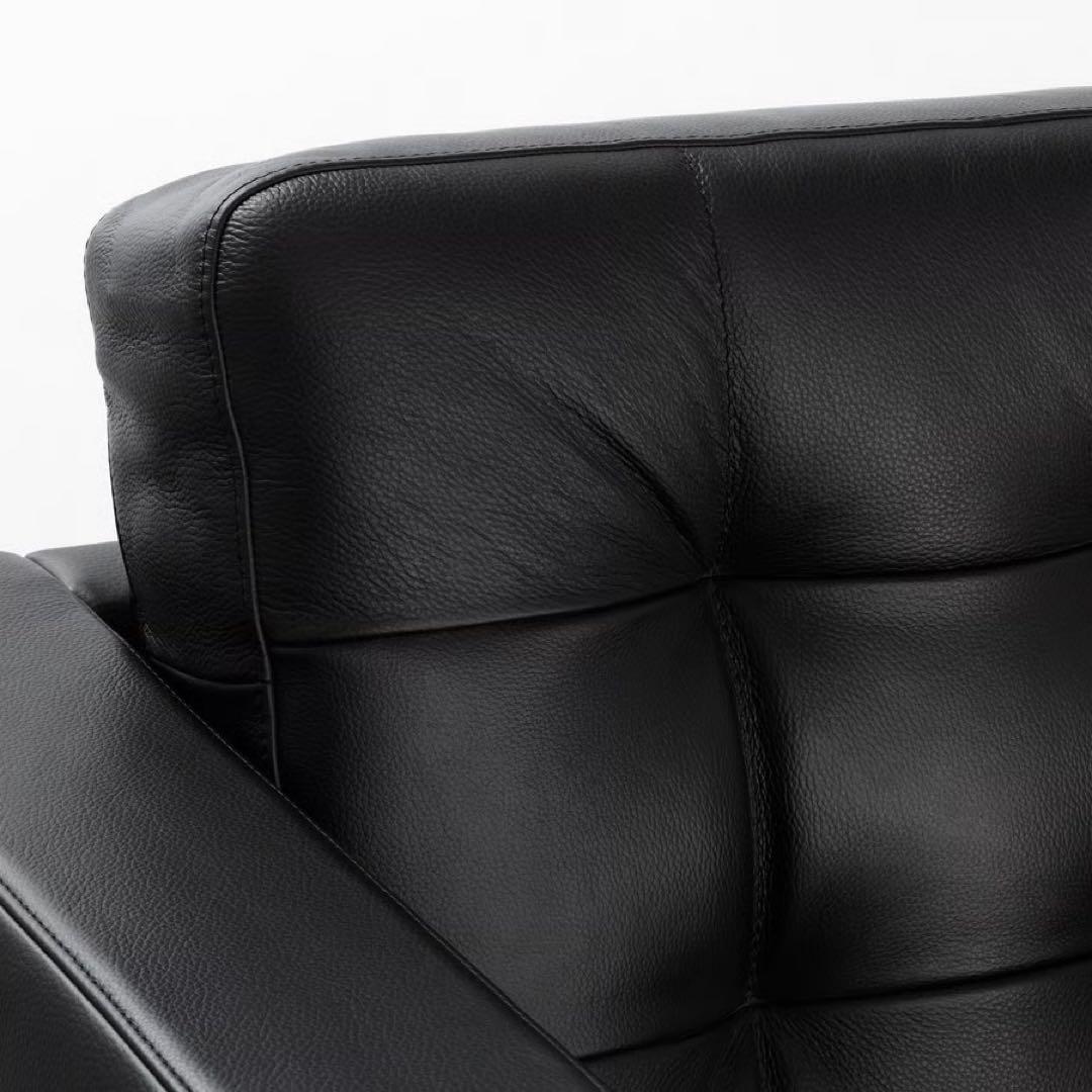 IKEA イケア LANDSKRONA 黒合成皮革 カウチソファ オットマン付き