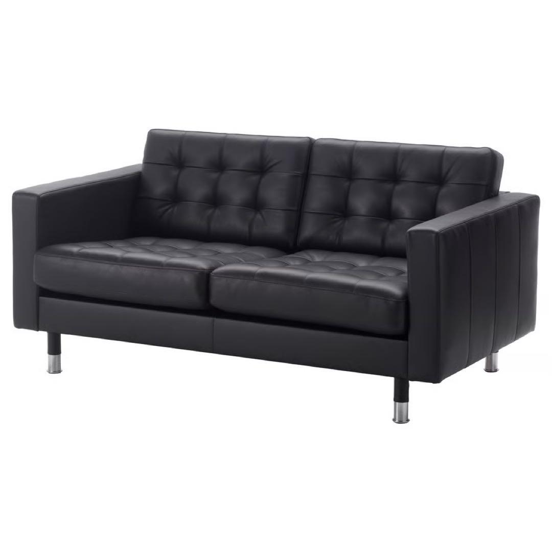 IKEA イケア LANDSKRONA 黒合成皮革 カウチソファ オットマン付き