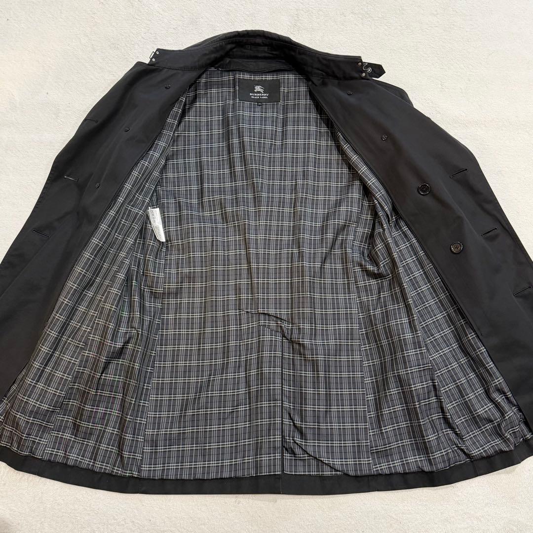バーバリーブラックレーベル　トレンチコート　ノバチェック　ロゴ刻印釦　黒　XL