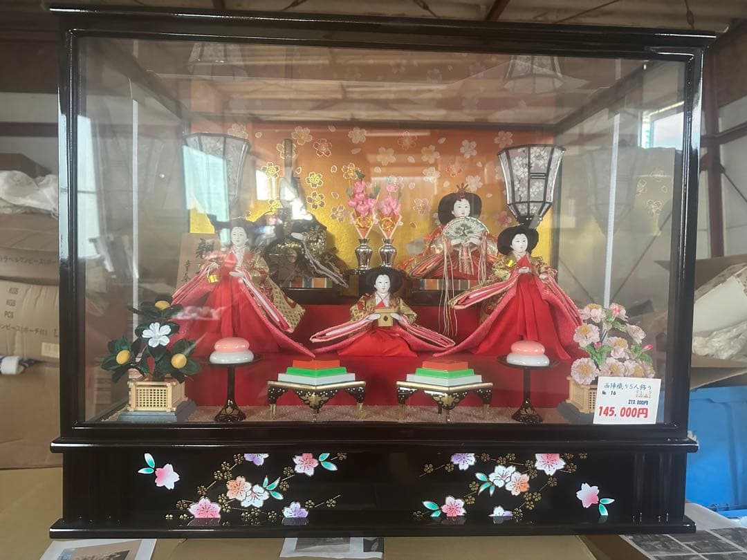西陣織 五人飾り 雛人形 ガラスケース入り 高級ひな人形 桃の節句