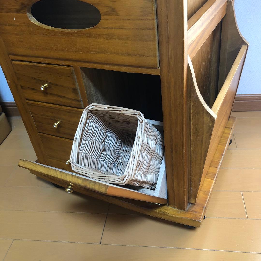 すっ桐 ナイトワゴン/サイドテーブル 木製 二口コンセント/キャスター付き