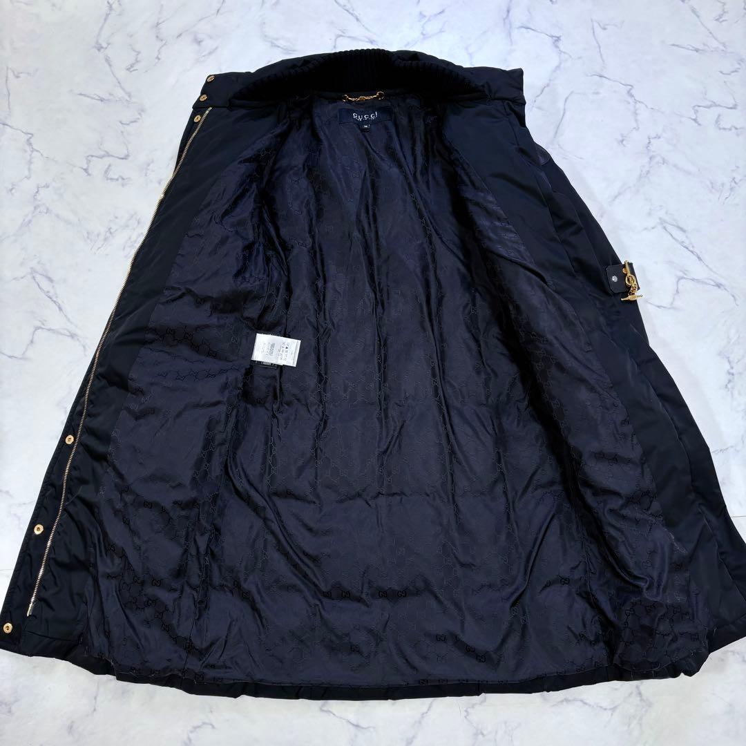 美品 GUCCI ロング ダウンコート 36 GG裏地 ゴールド金具 ベルト付