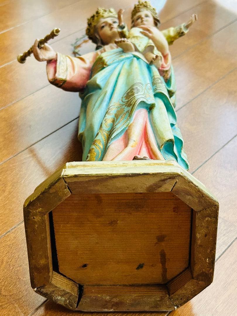 【超超希少46cm】✞イエズス様を抱く聖母マリア像　宗教彫刻　アンティーク