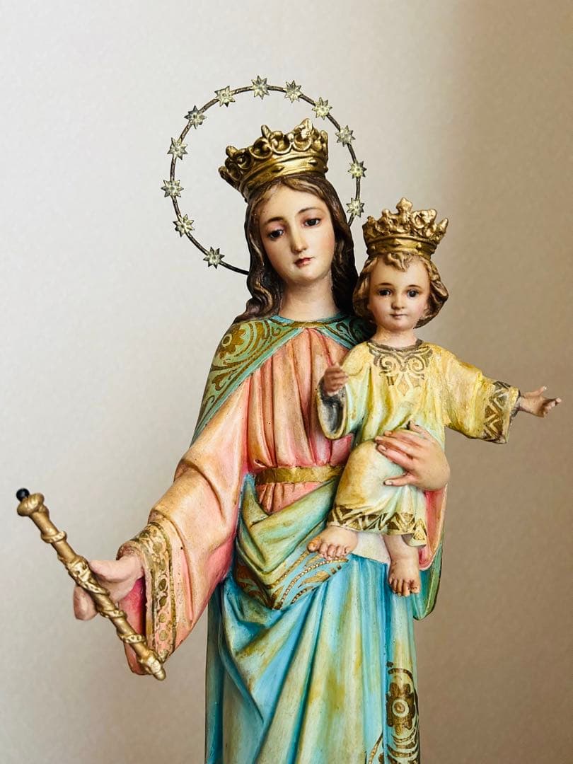 【超超希少46cm】✞イエズス様を抱く聖母マリア像　宗教彫刻　アンティーク