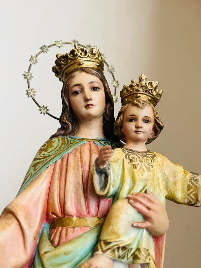 【超超希少46cm】✞イエズス様を抱く聖母マリア像　宗教彫刻　アンティーク