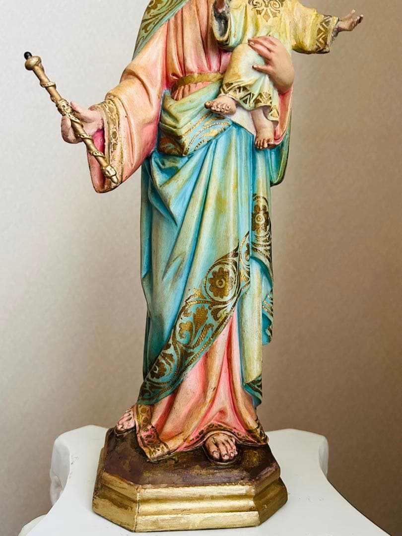 【超超希少46cm】✞イエズス様を抱く聖母マリア像　宗教彫刻　アンティーク