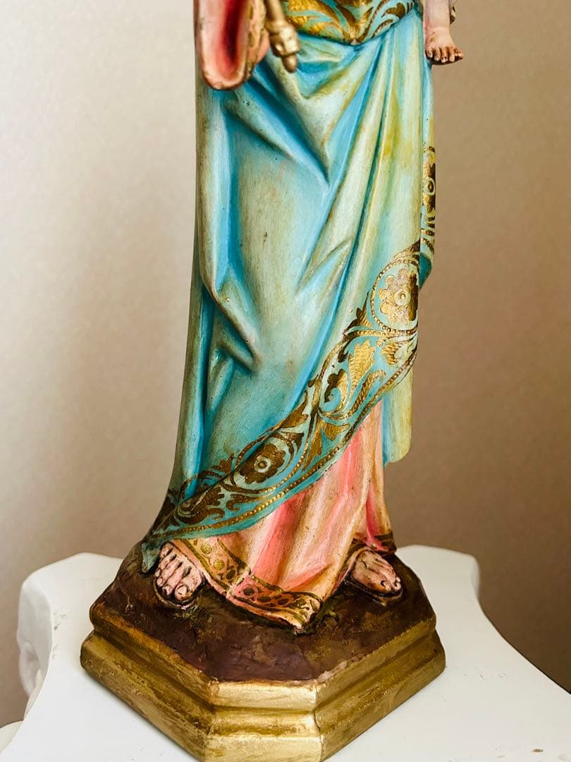 【超超希少46cm】✞イエズス様を抱く聖母マリア像　宗教彫刻　アンティーク