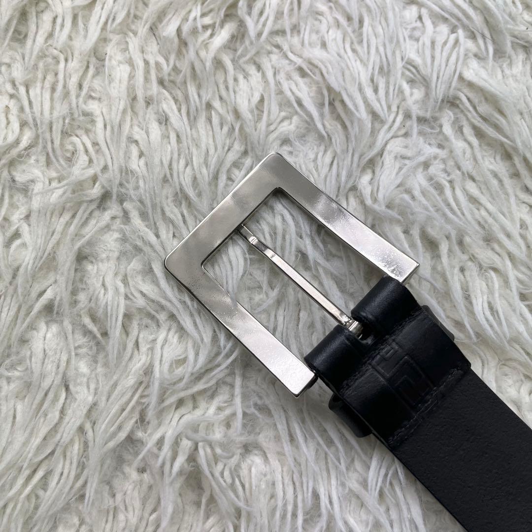 希少　VERSACE 極美品　ビッグバックルベルト グレカ模様　黒　銀