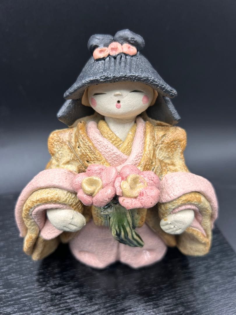 【希少】雛人形　水野雅子 作家もの　「灰釉雅子雛」　陶器　箱付き　瀬戸焼　雅窯