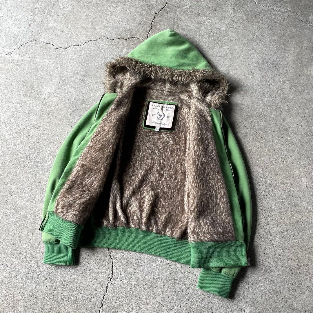 トップス 00s A&F fur double zip up hoodie archive