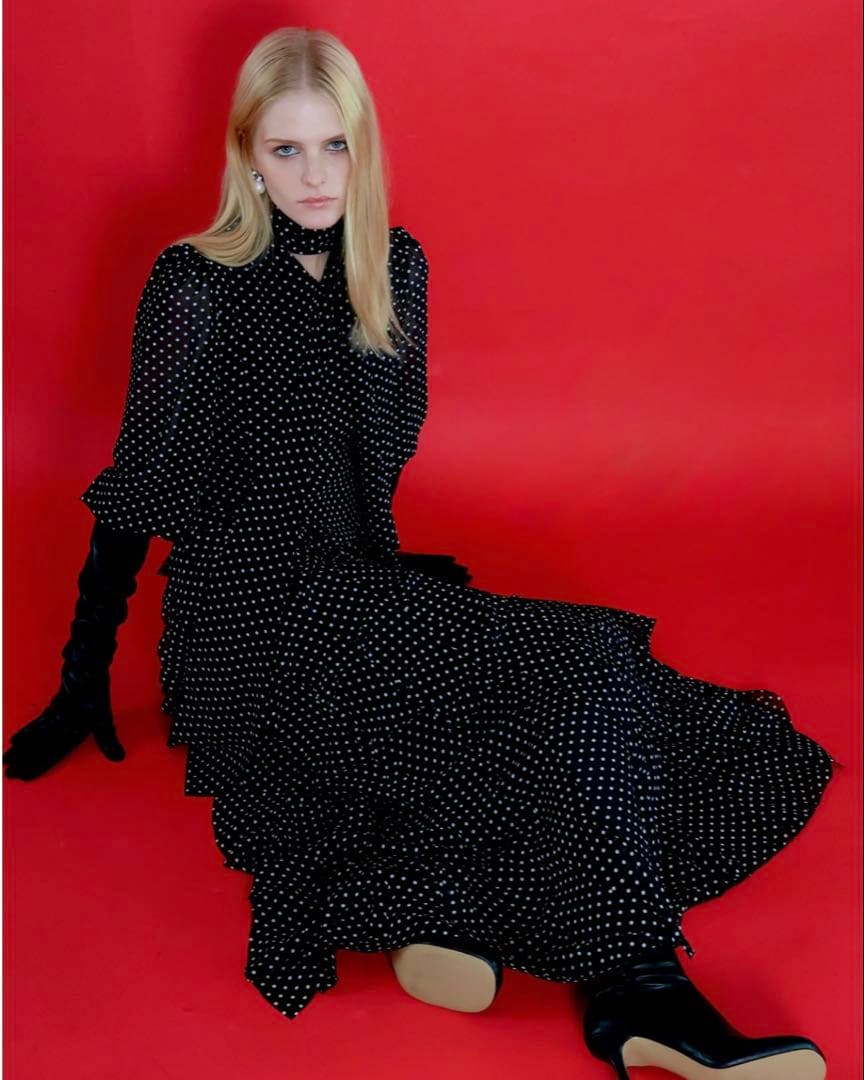 ワンピース Amomma ADELE DOT CIFFON TIE DRESS