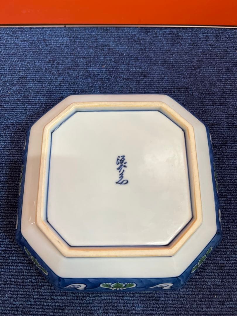 1216 源右衛門　染錦水鳥図　方皿