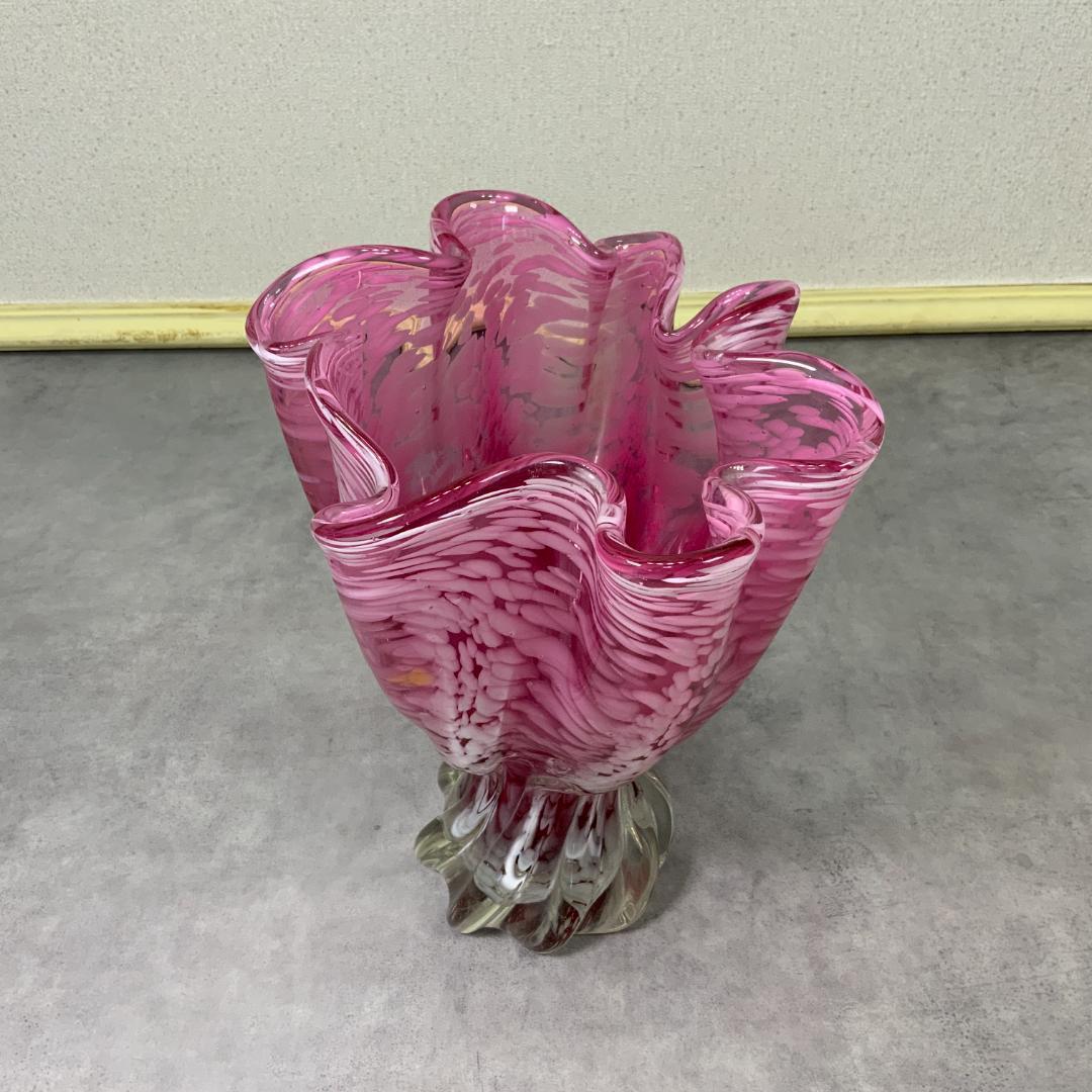 ジャパン ヴィンテージ ガラス ベース ドット ピンク×ホワイト 花器 花瓶
