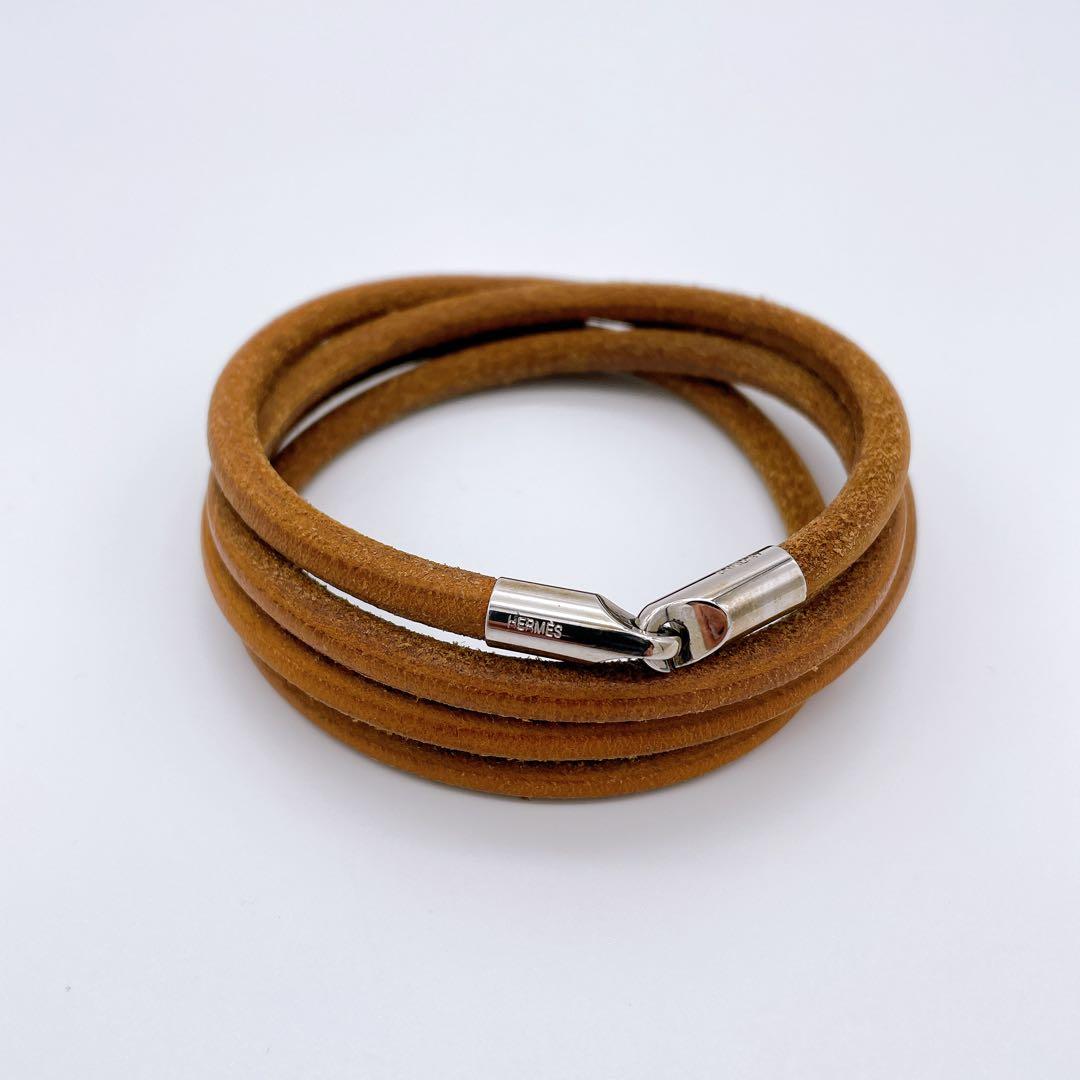HERMES レザー ロングチョーカー 2WAY ブレスレット ブラウン
