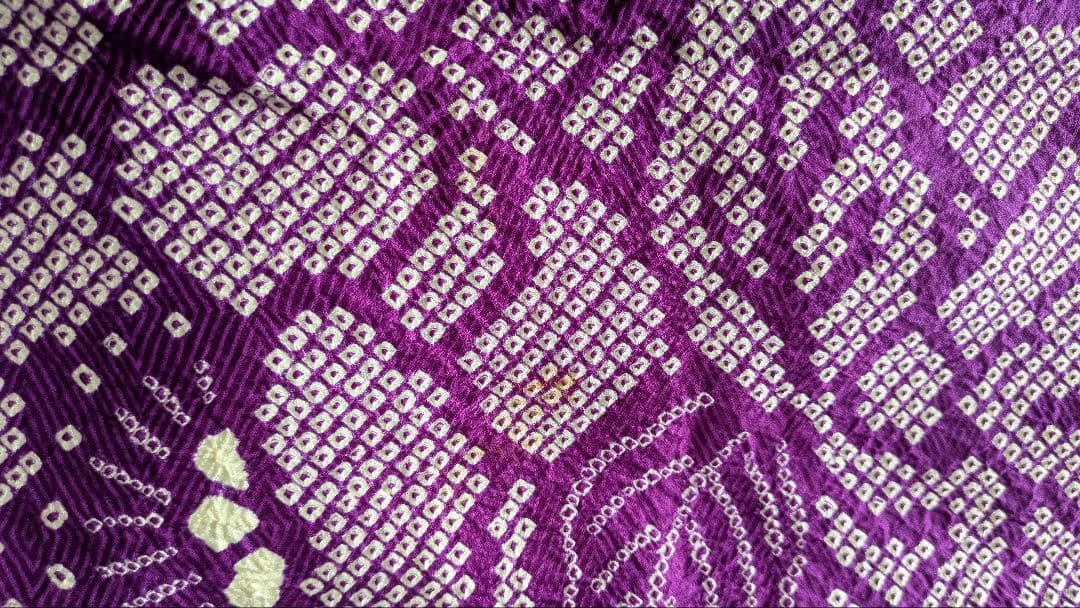 5-7歳　レトロ正絹紫総絞り牡丹　七五三　お着物・作り帯セット　アンティーク