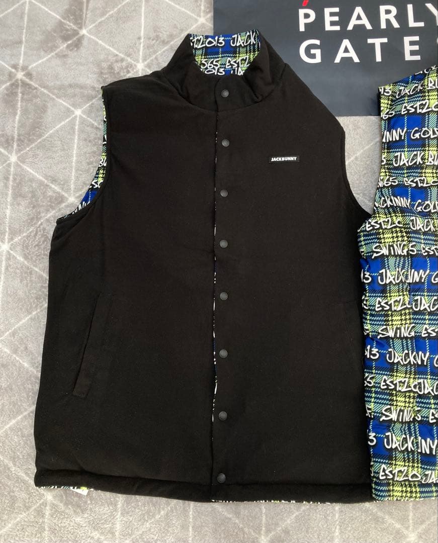 新品 パーリーゲイツ ジャックバニー リバーシブル中綿ベスト(6)LL/ライム