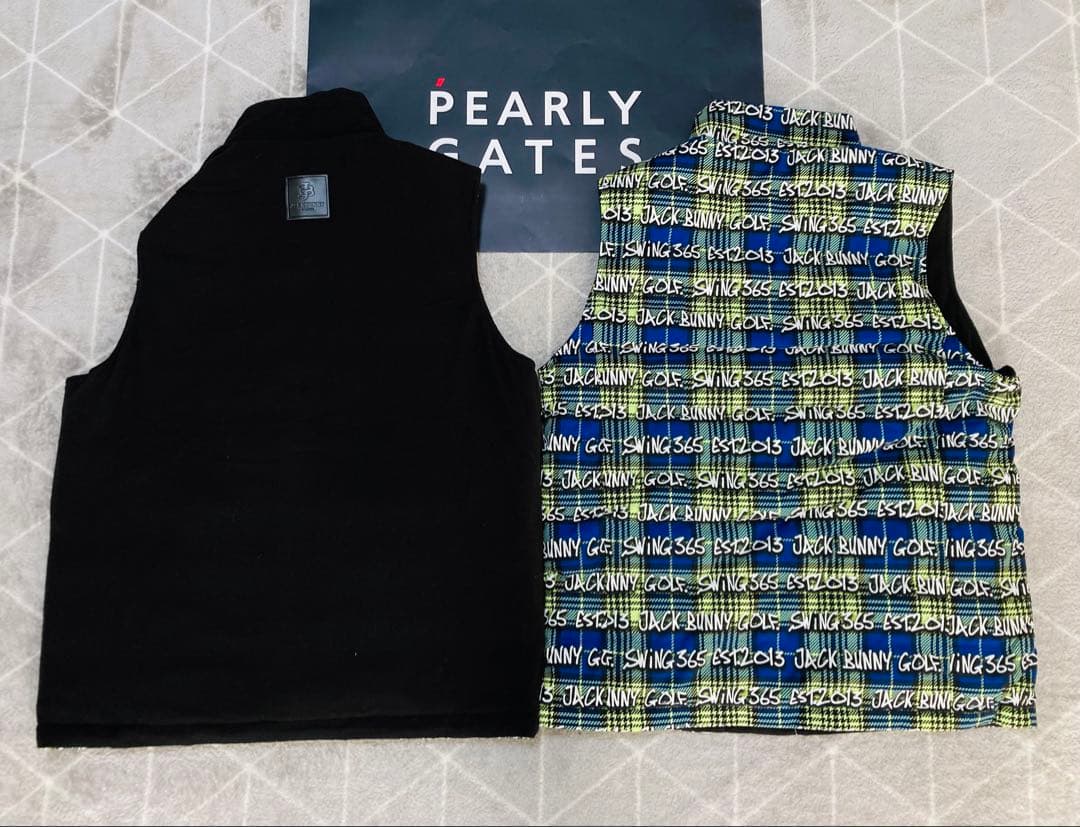 新品 パーリーゲイツ ジャックバニー リバーシブル中綿ベスト(6)LL/ライム