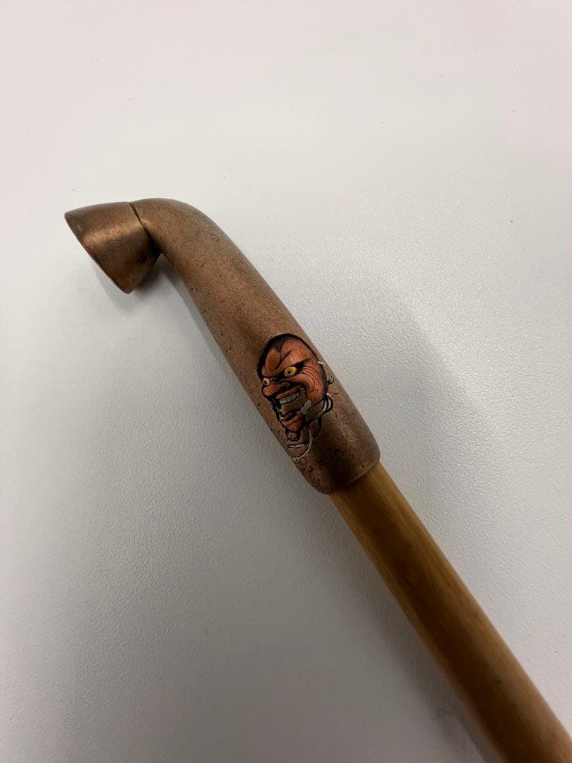 明治〜大正期 人物彫金刻印有 キセル一式 煙管 竹胴 皮袋・筒付