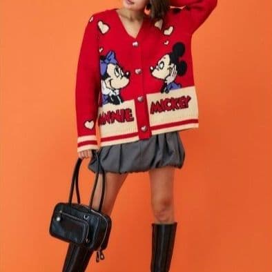 MOUSSY ディズニー HEART BUTTON ジャガードカーディガン