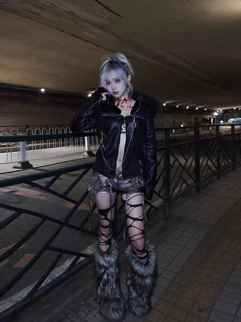 NUTO y2k opium クロス ファー襟 レザージャケット ゴシック系