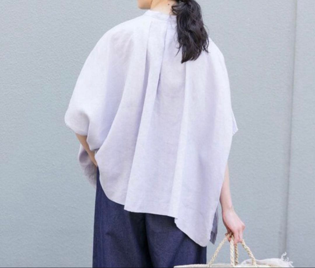 リネンスクエアケープシャツ　かぐれ　ラベンダー　美品　ブラウス　羽織もの