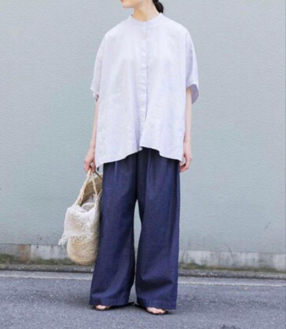 リネンスクエアケープシャツ　かぐれ　ラベンダー　美品　ブラウス　羽織もの