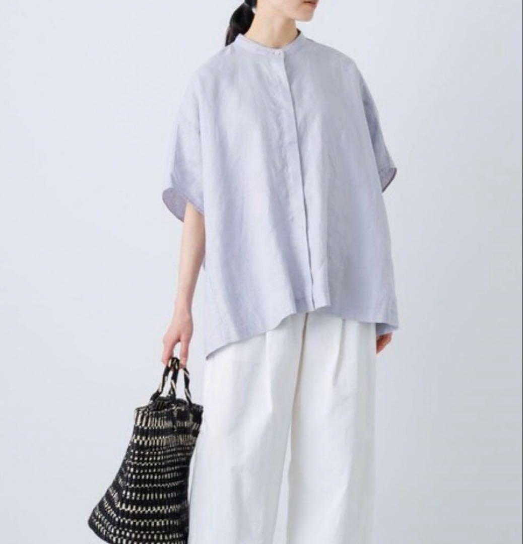 リネンスクエアケープシャツ　かぐれ　ラベンダー　美品　ブラウス　羽織もの
