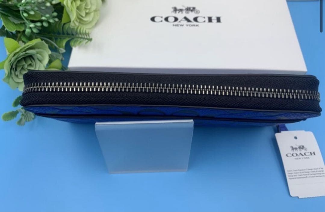 新品未使用コーチ長財布シグネチャーロングジップブルーレディースメンズ送料無料