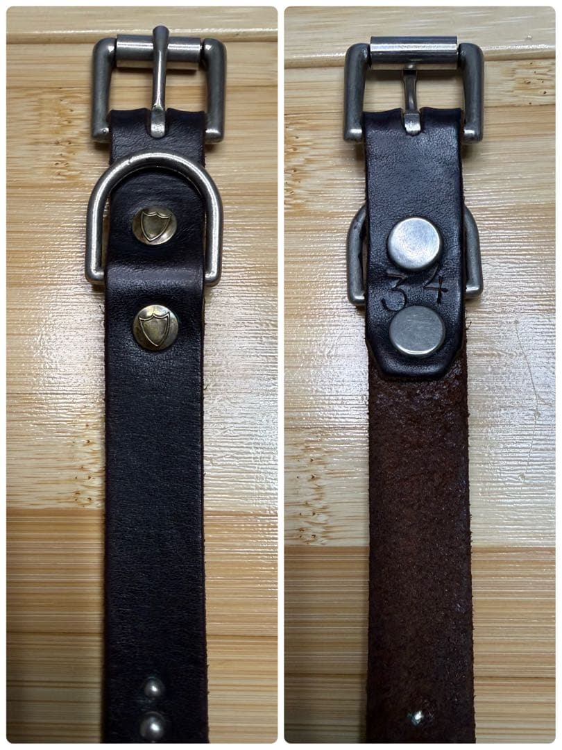 ⭐️美品⭐️HTC⭐️ナローベルト⭐️ブラック(茶芯)レザー⭐️ニッケルスタッズ⭐️34