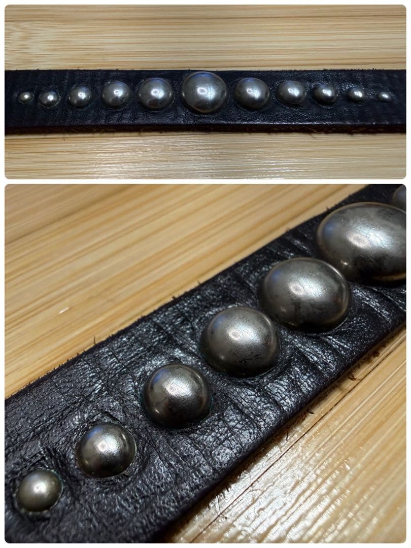 ⭐️美品⭐️HTC⭐️ナローベルト⭐️ブラック(茶芯)レザー⭐️ニッケルスタッズ⭐️34