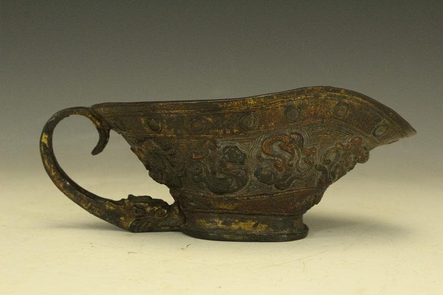 中国美術 古銅 龍紋 洗 文房具 匙(HA398)